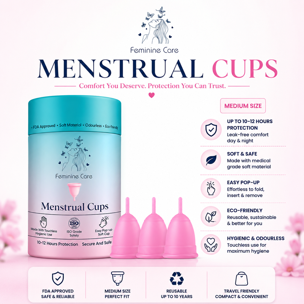 Menstrual Cup for Women | (Pack Of 3) Medium Size Protection for Up to 10-12 Hours | FDA Approved