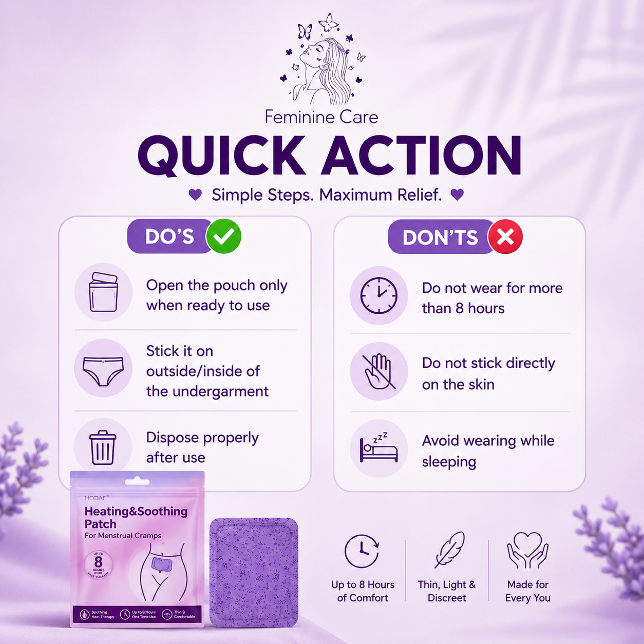 Period Pain Relief Patch – 8 Hours Heat Therapy for Instant Cramp Relief (1 Patch)