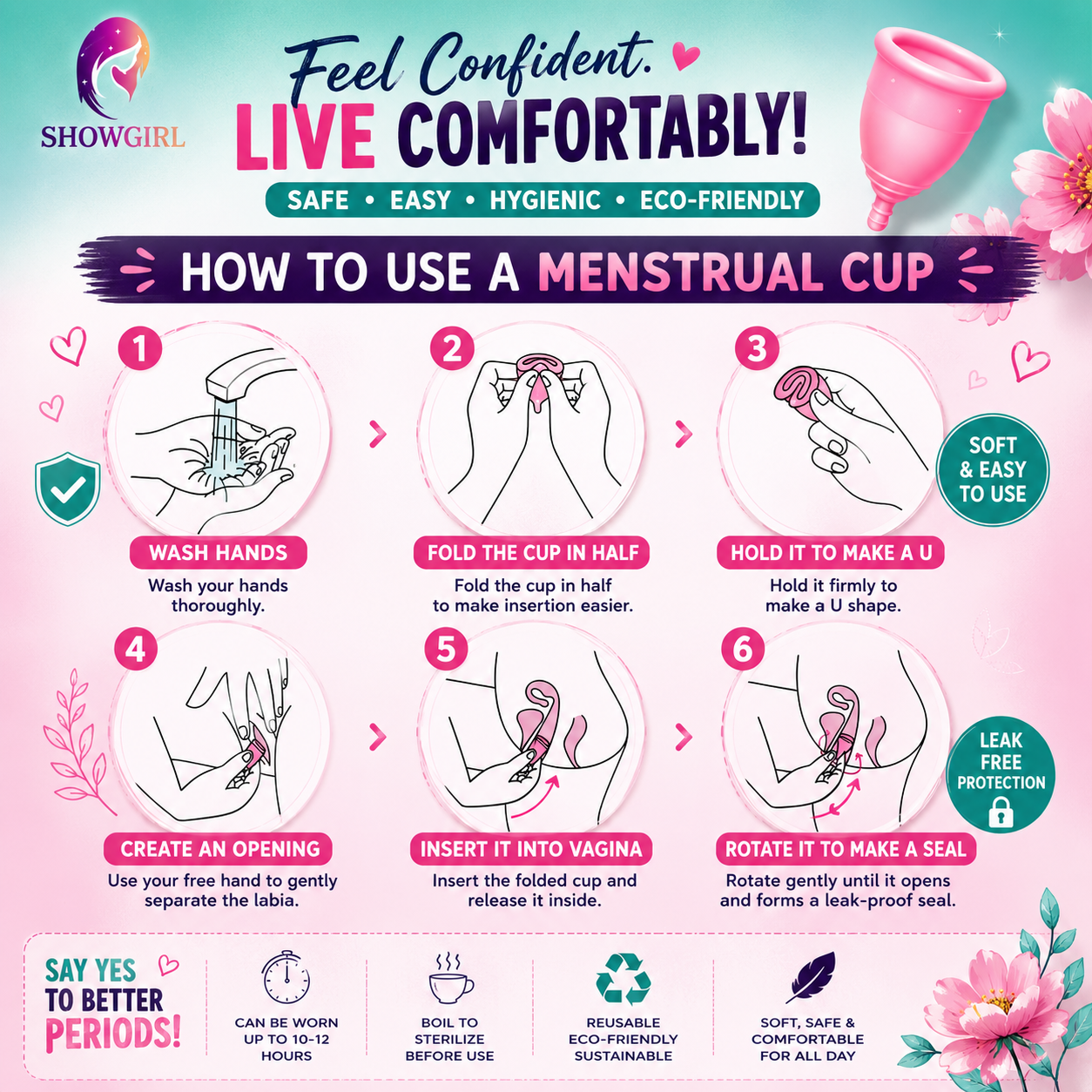 Menstrual Cup for Women | (Pack Of 3) Medium Size Protection for Up to 10-12 Hours | FDA Approved
